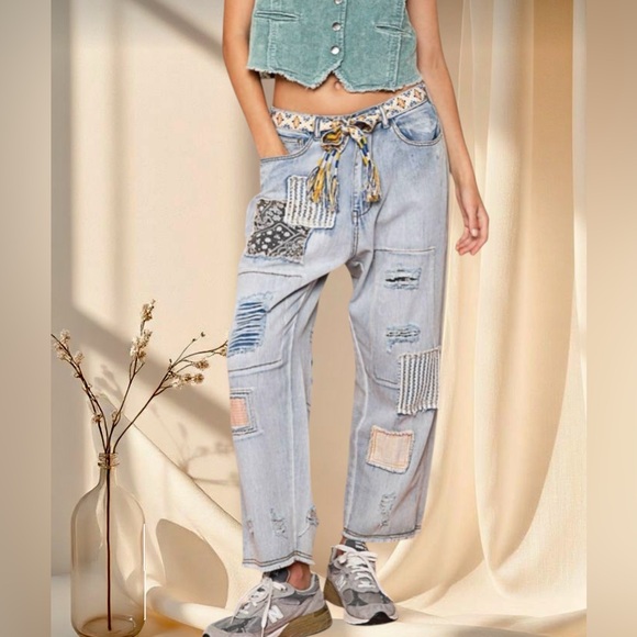 POL Patchwork Distressed Jeans | Rare Vintage-Inspired Boho Denim - Picture 3 of 8